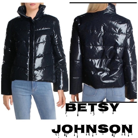 Betsey Johnson Womens Betsey's Best Quilted Glitter Puffer Jacket navy - Picture 1 of 14